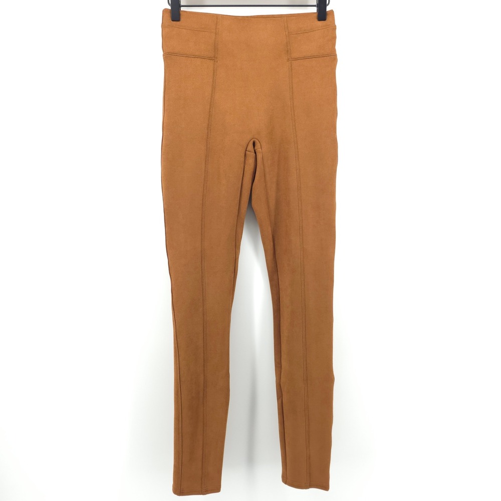 Spanx Womens Leggings‎ Faux Suede Small Cognac Brown High Rise Seam Detail